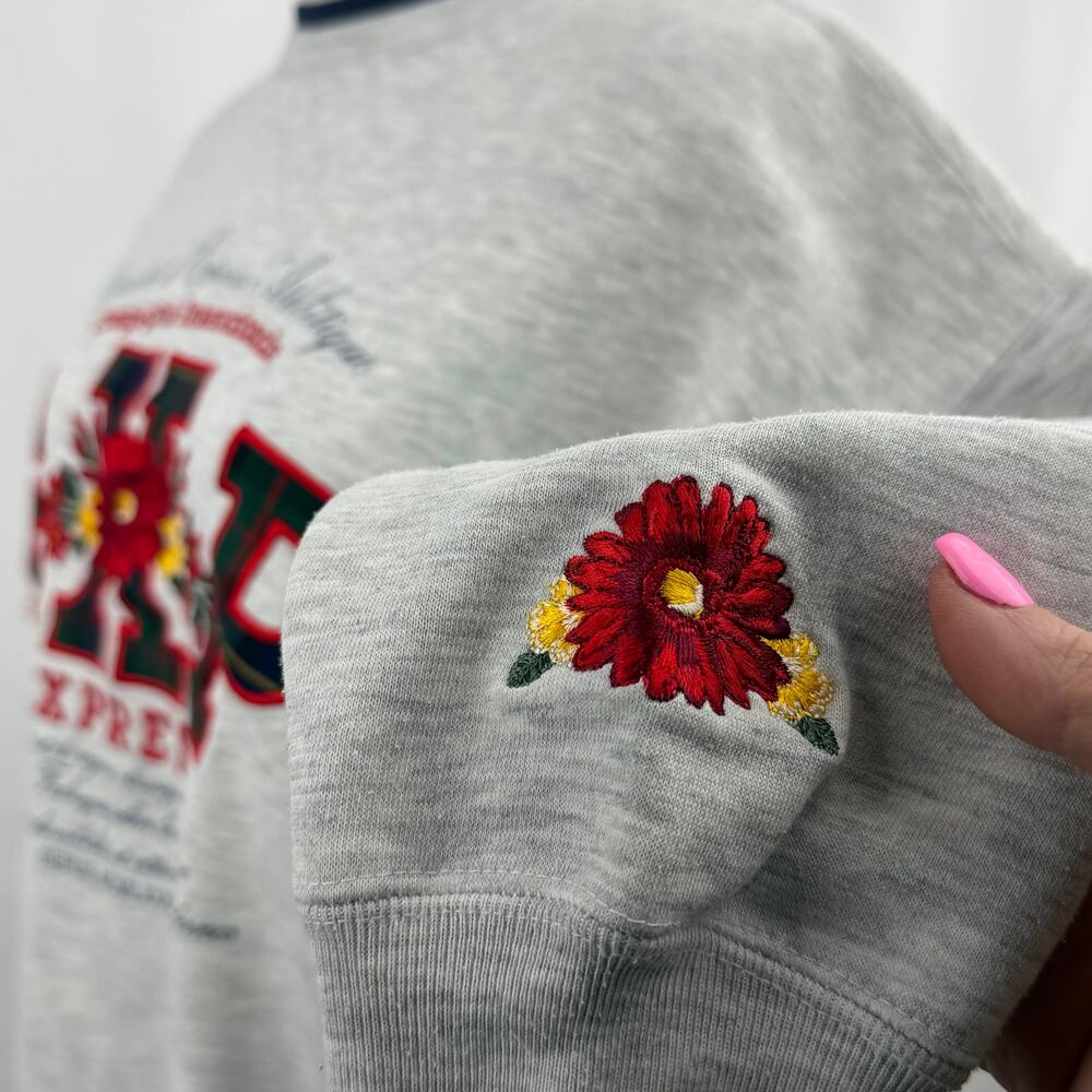 Vintage Express Athletique Floral Embroidered Sweatshirt Gray Crewneck XS - Picture 3 of 8